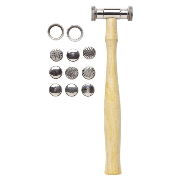 Texture hammer, EUROTOOL®, wood and steel, 9-1/2 inches with (9) 17mm interchangeable faces. Sold per 10-piece set. image number 0