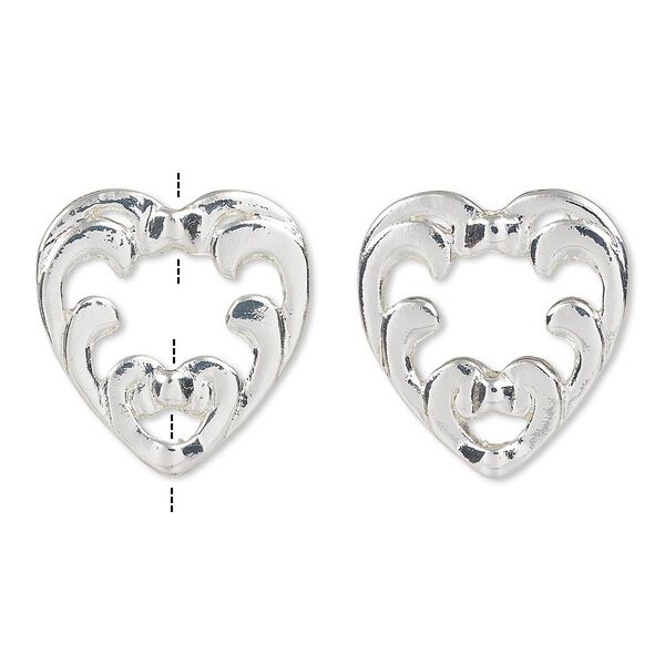 Bead frame, silver-finished "pewter" (zinc-based alloy), 23x22mm heart with cutouts, fits up to 2mm and 7mm beads. Sold per pkg of 2. image number 0