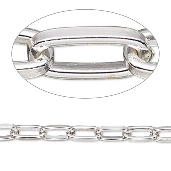 Chain, silver-plated steel, 4mm long cable. Sold per pkg of 5 feet. image number 0