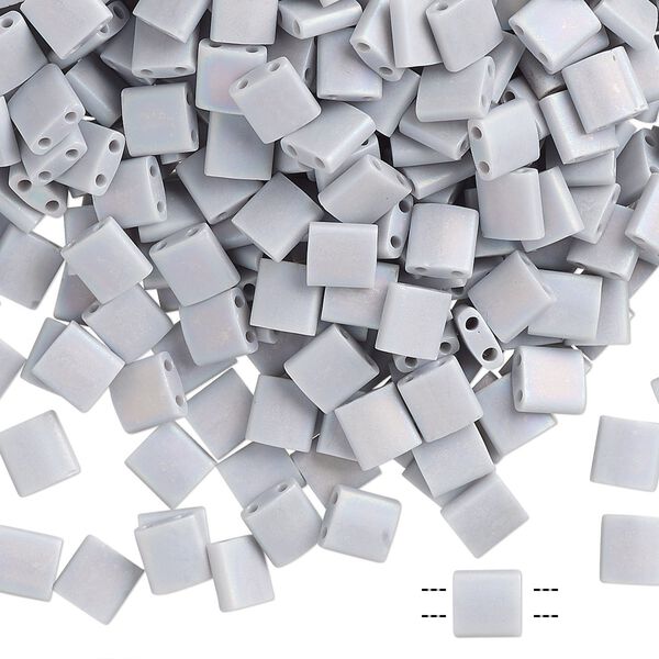 Seed bead, TILA®, glass, pkg/250g, 5mm full tila square, opaque frost rainbow icy grey, (TL-498FR). image number 0