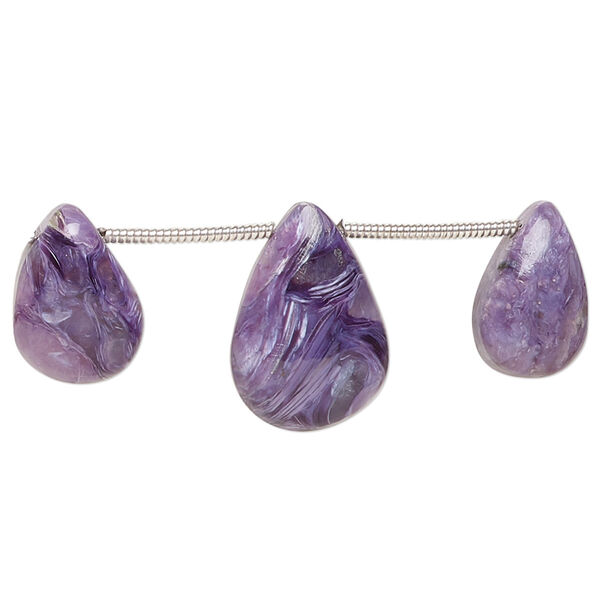 Charoite 1pkg3, hand-cut top-drilled puffed teardrop bead natural graduated 12x8mm-17x12mm image number 0