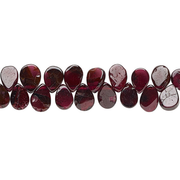 Bead, rhodolite garnet (dyed), 7x5mm-8x7mm hand-cut top-drilled flat teardrop, C grade, Mohs hardness 7 to 7-1/2. Sold per 6-inch strand. image number 0