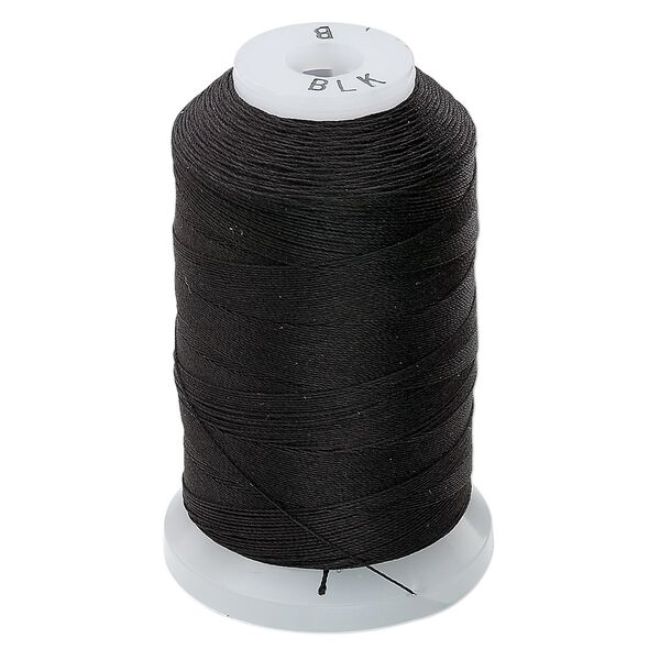 Thread, Purely Silk™, 3-ply, black, size B. Sold per 390-yard spool. image number 0