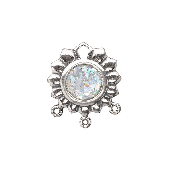 Drop, JBB Findings, sterling silver and Roman glass, 19mm round with 3 loops. Sold individually. image number 0