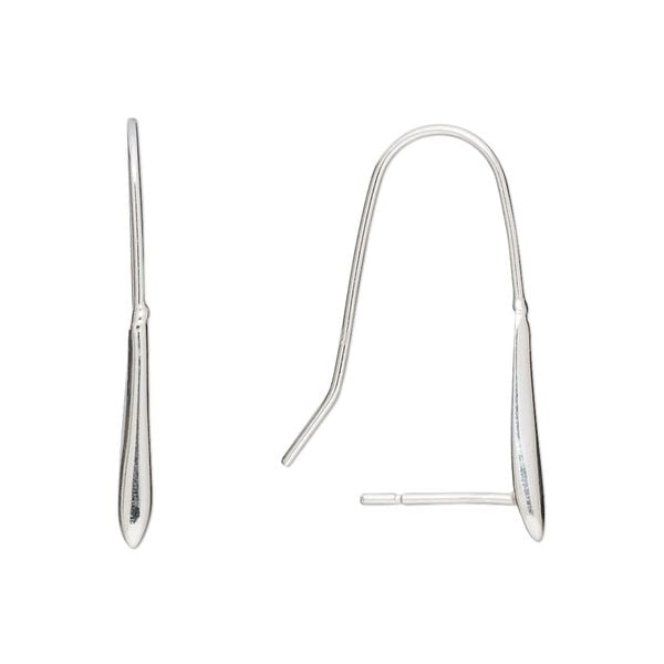 Ear wire fishhook 1pkg2 sterling silver, 27mm / 10.5mm peg / teardrop, 21 gauge 1 pair image number 0