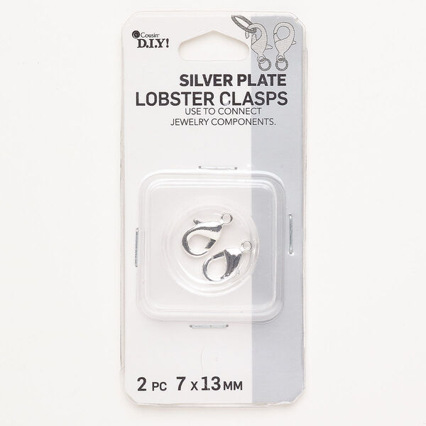 Clasp lobster claw "pewter" zinc-based alloy 2pk 13x7mm oval, silver finish image number 0