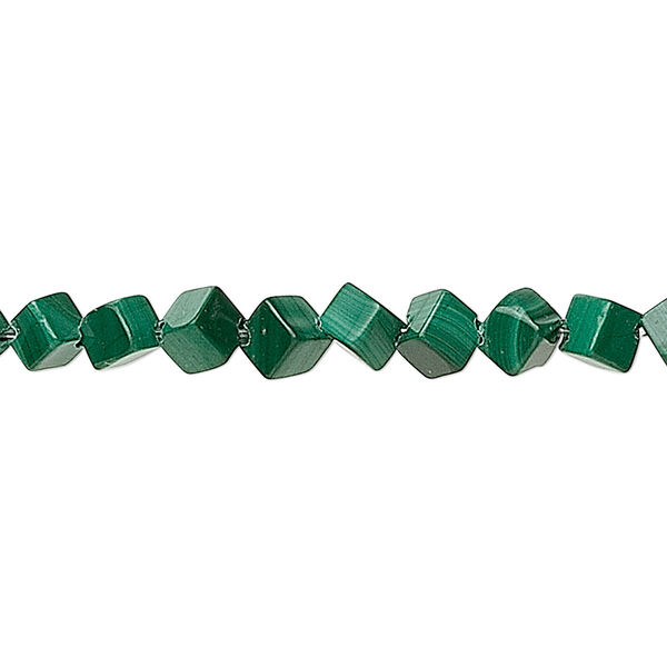 Malachite 1pkg1, diagonally drilled cube bead natural B grade, 15.5-16 inch 4mm image number 0