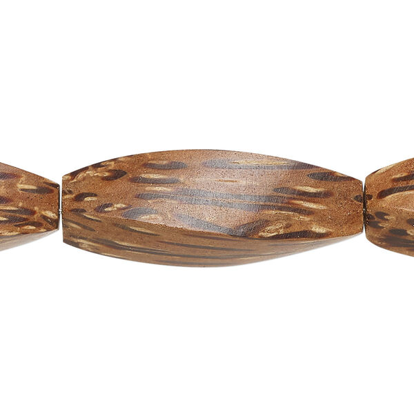 Bead, palm wood (waxed), 31x10mm twisted 4-sided tube. Sold per 15-1/2" to 16" strand, approximately 10 beads. image number 0