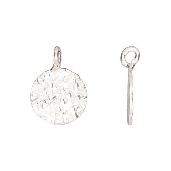 Drop, Hill Tribes, fine silver, 15mm single-sided diamond-cut round. Sold individually. image number 0