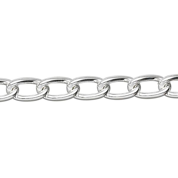 Chain, silver-plated steel, 6mm oval curb. Sold per 50-foot spool. image number 0