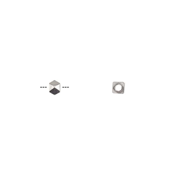 Bead, antique silver-plated copper, 3mm faceted square. Sold per pkg of 50. image number 0