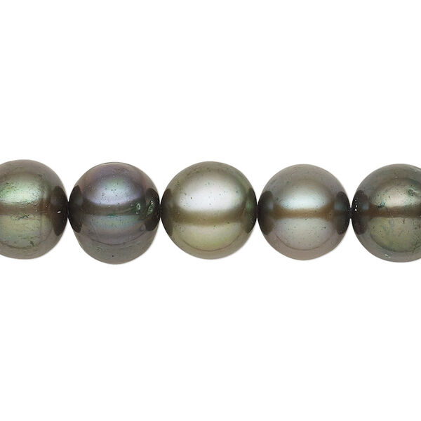 Pearl, cultured freshwater (dyed), khaki, 9-10mm semi-round with 0.4mm hole, C grade, Mohs hardness 2-1/2 to 4. Sold per 15-inch strand. image number 0