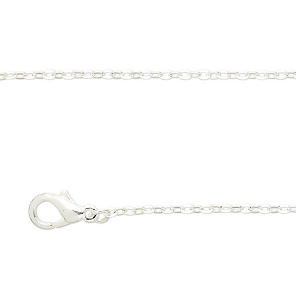 Chain, silver-plated brass, 1.5mm cable, 18 inches with 1-inch extender chain and lobster claw clasp. Sold per pkg of 4. image number 0