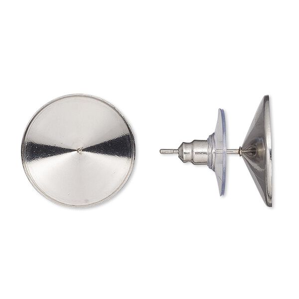 Earstud 1pkg4 Almost Instant Jewelry®, 16.5mm / 16mm rivoli glue-in setting / comfort clutch, stainless steel / acrylic 2 pair image number 0