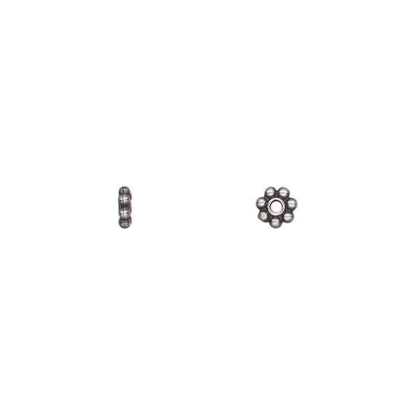 Bead, TierraCast®, pewter (tin-based alloy), 4x1.5mm beaded rondelle. Sold per pkg of 500. image number 0