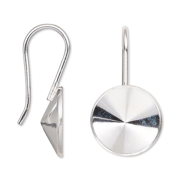Ear wire Almost Instant Jewelry® 1pkg2 sterling silver, 32mm / 16mm rivoli glue-in setting, 18 gauge 1 pair image number 0