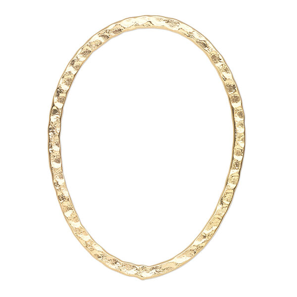 Focal, gold-plated steel, 40x30mm double-sided hammered flat open oval. Sold per pkg of 6. image number 0