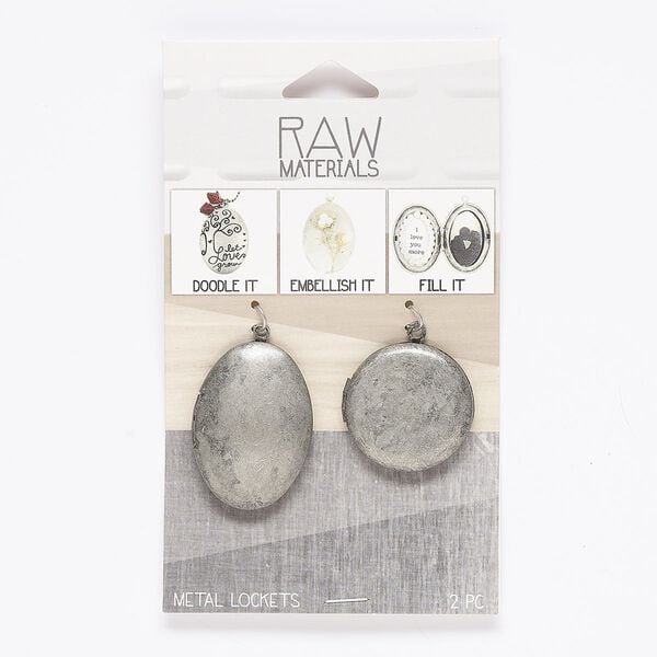 Focal and drop mix, antique nickel-finished "pewter" (zinc-based alloy), 25mm round with 20mm round setting and 35x25mm oval with 27x17mm oval setting. Sold per pkg of 2. image number 0