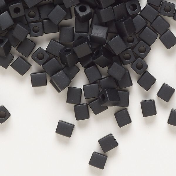Seed bead, Miyuki, glass, pkg/250g, 3.5-3.7mm square, opaque frosted black (SB-401F). image number 0