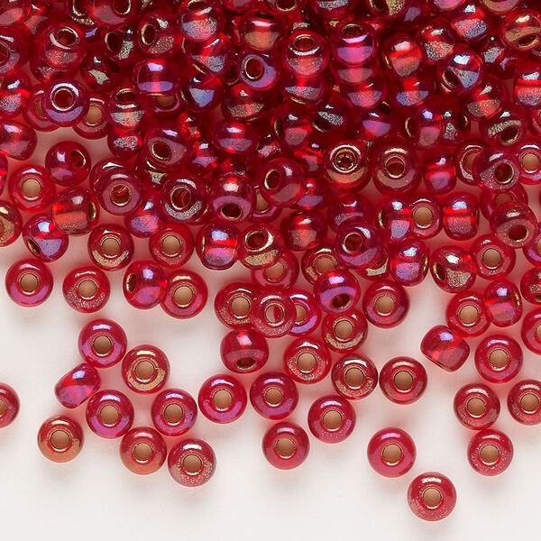 Seed bead, glass, pkg/50g, #6 rocaille, translucent color-lined copper Siam. image number 0