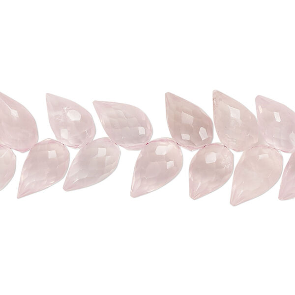 Rose quartz 1pkg40, hand-cut herringbone-drilled faceted briolette bead 10x7mm image number 0