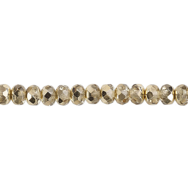 Bead, Czech fire-polished glass, metallic pale gold, 5x4mm faceted rondelle. Sold per pkg of 1,200 (1 mass). image number 0