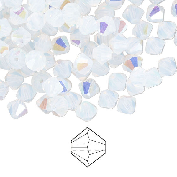 Bead 24pk white opal AB, Preciosa Czech crystal 5mm bicone image number 0