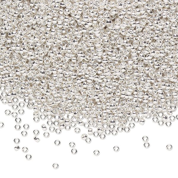 Seed bead, Miyuki, glass, pkg/250g, #15 rocaille, opaque silver-plated, (RR-961). image number 0
