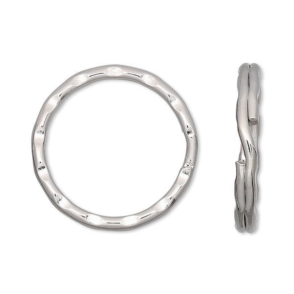 Split ring, nickel-finished steel, 25mm hammered round. Sold per pkg of 10. image number 0