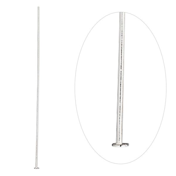 Head pin, sterling silver, 2 inches, 24 gauge. Sold per pkg of 10. image number 0