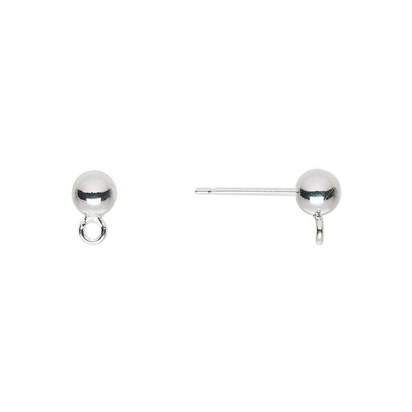 Earstud, silver-plated brass and stainless steel, 5mm ball with closed loop. Sold per pkg of 5 pairs. image number 0