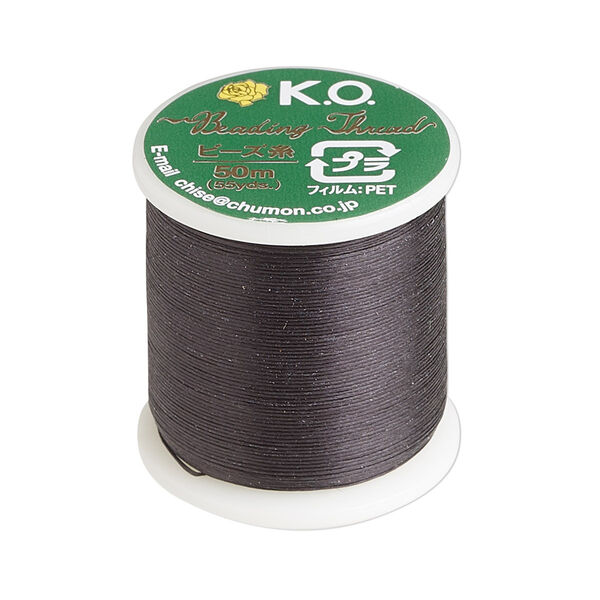 Thread, K.O., waxed nylon, black, 0.15mm diameter, 4-pound test. Sold per 55-yard spool. image number 0