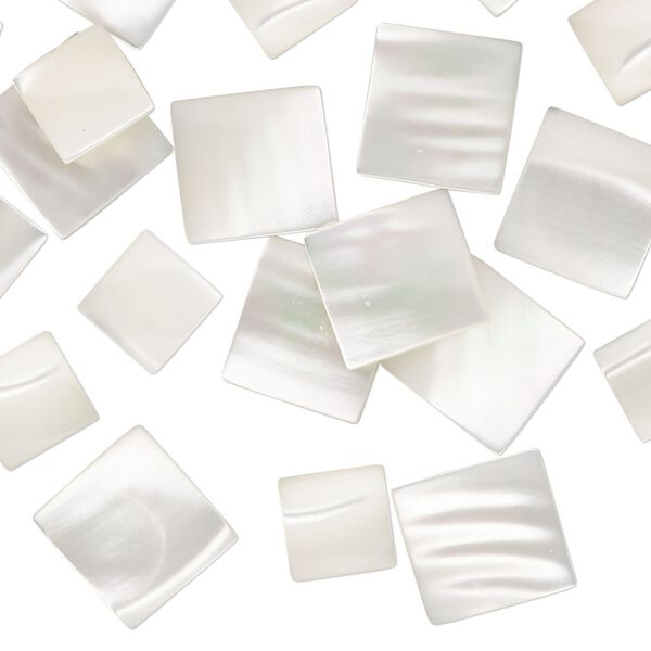 Cabochon, mother-of-pearl shell (bleached), 7mm-11mm non-calibrated square, Mohs hardness 3-1/2. Sold per pkg of 20. image number 0