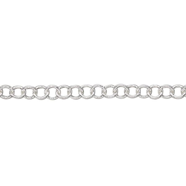 Chain, silver-plated brass, 4mm round cable. Sold per pkg of 5 feet. image number 0