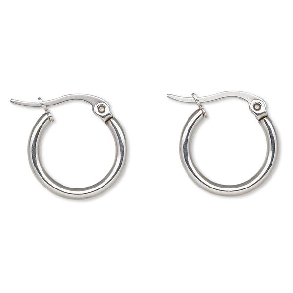 Earring, stainless steel, 15.5mm round hoop. Sold per pair. image number 0