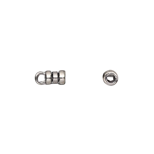 Crimp end, antique silver-plated brass, 6.5x4mm tube with loop, 2.5mm inside diameter. Sold per pkg of 2. image number 0