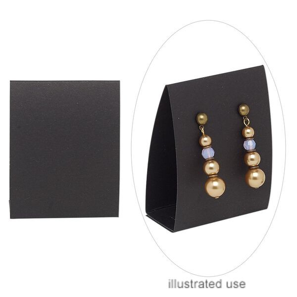 Earring card, adhesive and card stock, black, 3 x 2-1/4 x 1-inch. Sold per pkg of 10. image number 0