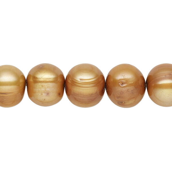 Pearl, cultured freshwater (dyed), burnt umber, 8-10mm semi-round with 0.4mm hole, C grade, Mohs hardness 2-1/2 to 4. Sold per 15-inch strand. image number 0