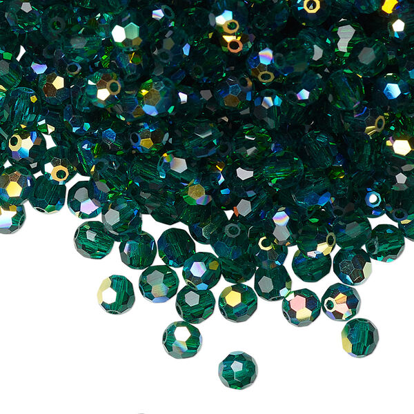 Bead 720pk emerald AB, Preciosa Czech crystal 4mm round image number 0