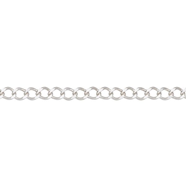 Chain, sterling silver, 2.7mm diamond-cut curb. Sold per 50-foot spool. image number 0