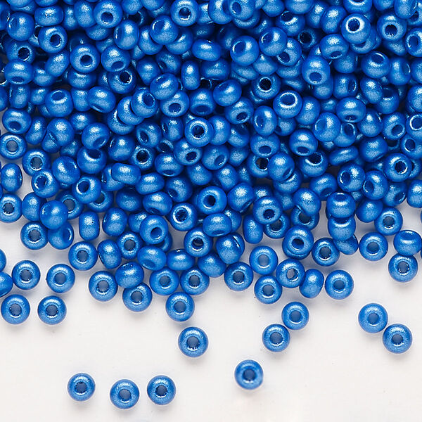 Seed bead, Preciosa Ornela Czech glass, pkg/50g, #8 rocaille, opaque PermaLux dyed blue chalkwhite, (22021). image number 0