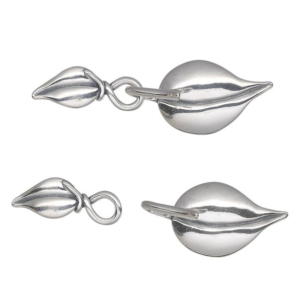 Clasp, JBB Findings, hook-and-eye, antiqued sterling silver, 48x14mm leaf. Sold individually. image number 0