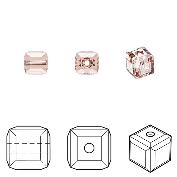 Bead 144pk rose peach, Swarovski® 6mm cube 5601 image number 0
