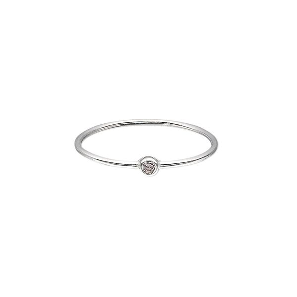 Ring, Create Compliments®, cubic zirconia and sterling silver, pink, 3mm wide, size 9. Sold individually. image number 0