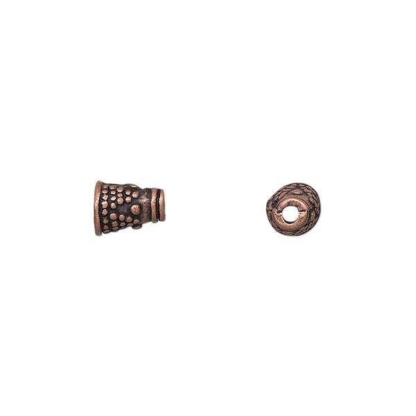 Cone, antique copper-finished "pewter" (zinc-based alloy), 7x5mm with pattern, 4mm inside diameter. Sold per pkg of 24. image number 0