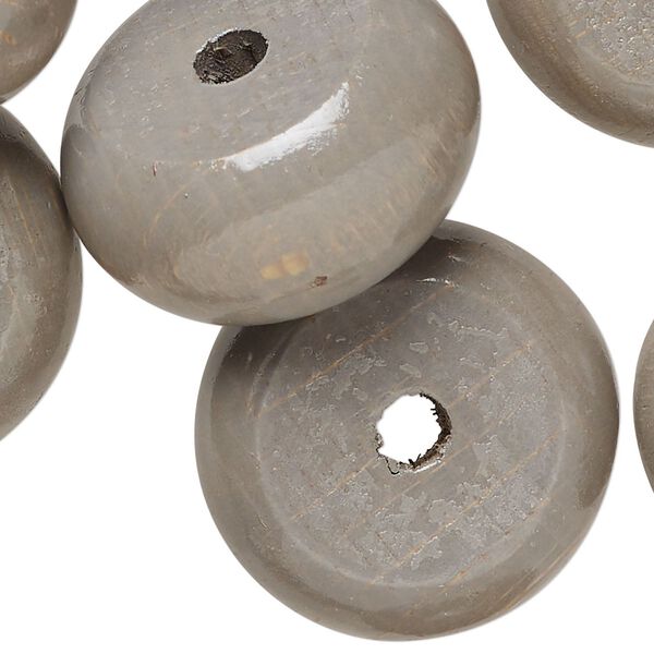 Bead, wood (dyed/waxed), grey, 29x15mm rondelle. Sold per pkg of 30. image number 0