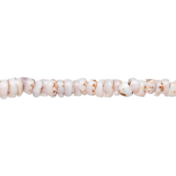 Bead, tiger puka shell (natural), 4-5mm hand-cut heishi, Mohs hardness 3-1/2. Sold per 15-1/2" to 16" strand. image number 0