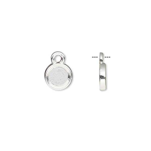 Drop, silver-finished brass, 8mm single-sided round with 6mm round setting. Sold per pkg of 10. image number 0
