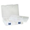 Organizer, plastic, frosted clear and blue, 8-3/4 x 6 x 2-1/4 inch rectangle with 8 compartments and removable tray with hang tab. Sold individually. image number 1