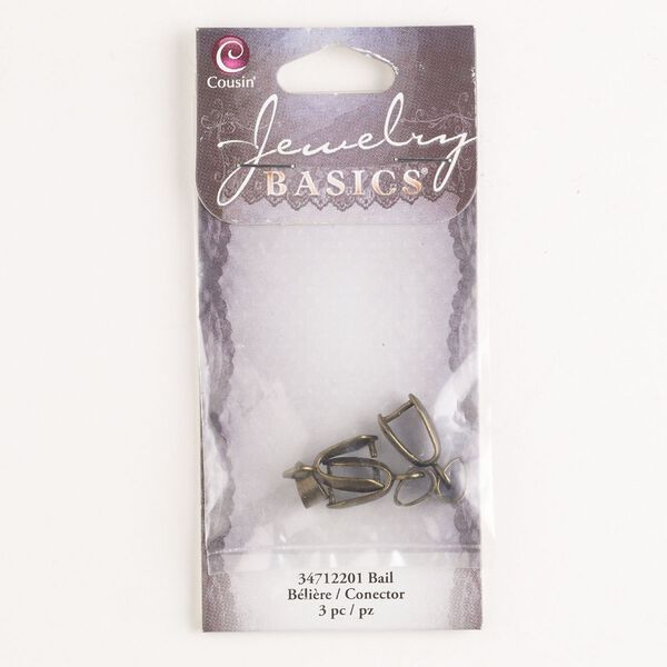 Bail, ice-pick, "pewter" (zinc-based alloy), pkg/3, 12x5mm teardrop, 9mm grip length, antique brass finish. image number 0
